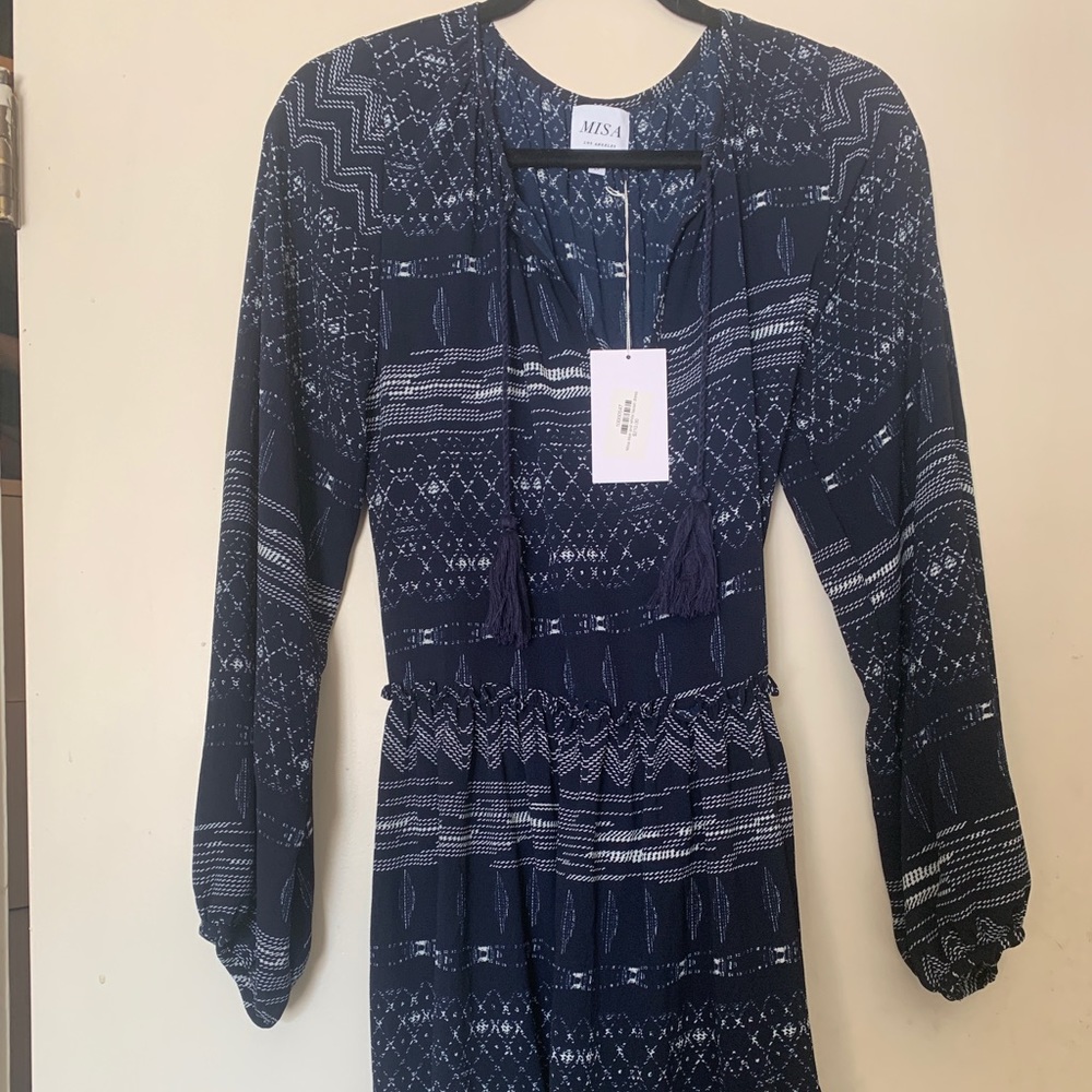 Misa Blue and White long sleeve mini dress